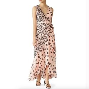Fame & Partners Ruffle Wrap Maxi Dress Chiffon Sleeveless Pink/Brown Size 4